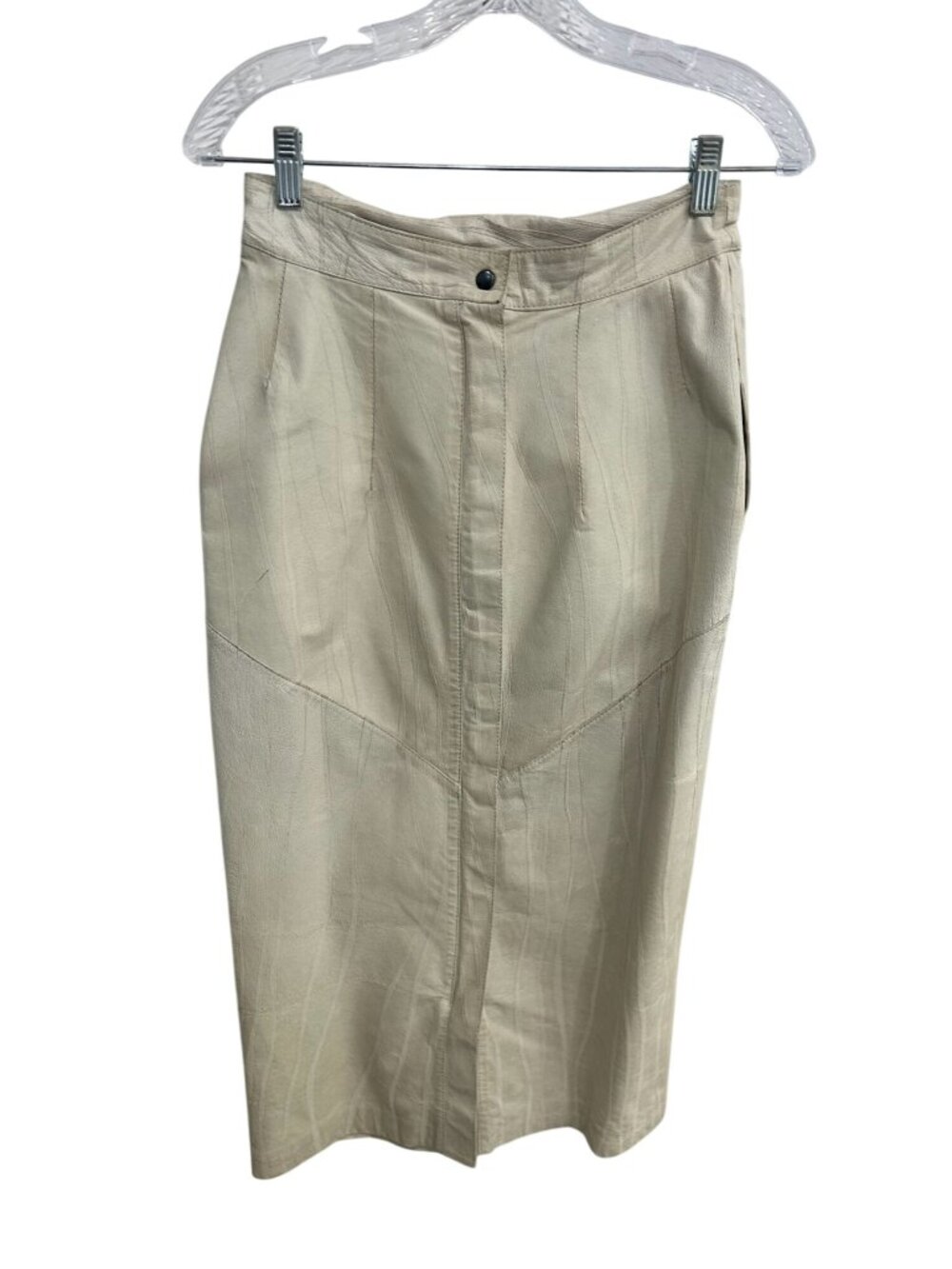 Giorgio Mobiani XS Beige Genuine Leather Skirt Pockets Quiet Luxury Vintage 80s